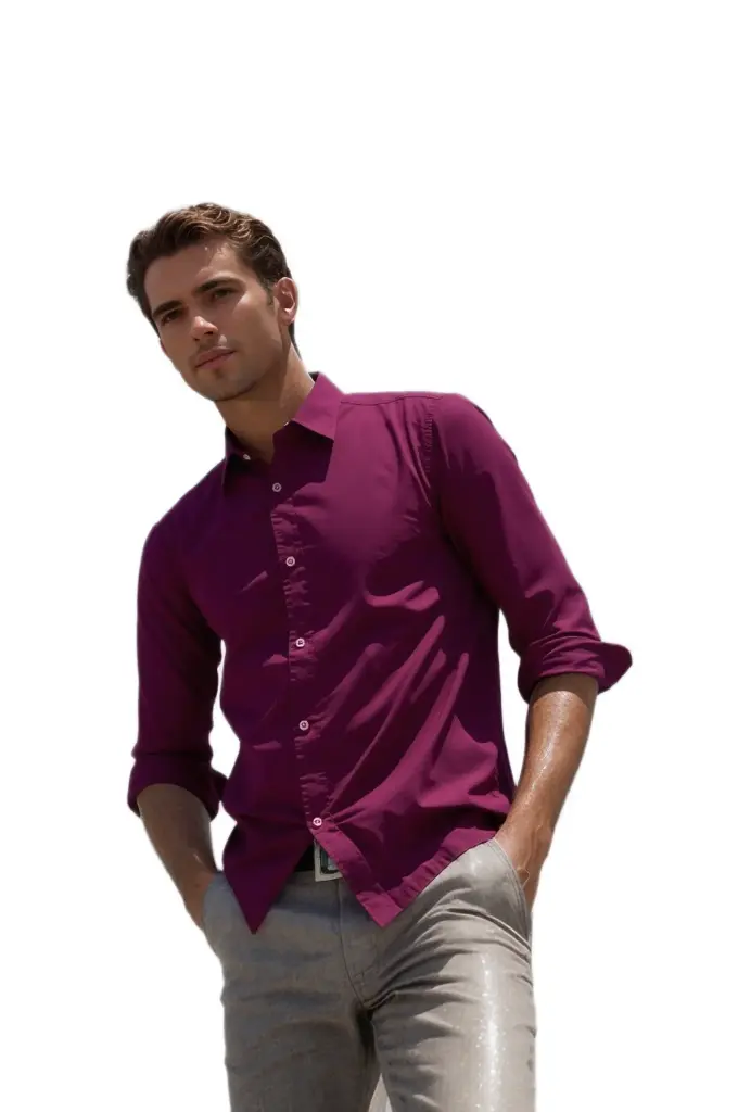 Vyara Men's 100% Cotton Full Sleeve Shirt | Regular Fit | Plain Maroon | Soft & Breathable | Casual & Office Wear (Maroon)