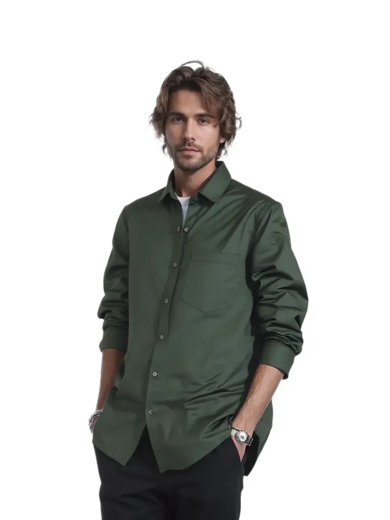 Vyara Men's 100% Cotton Full Sleeve Shirt | Regular Fit | Plain Green | Soft & Breathable | Casual & Office Wear (Green)