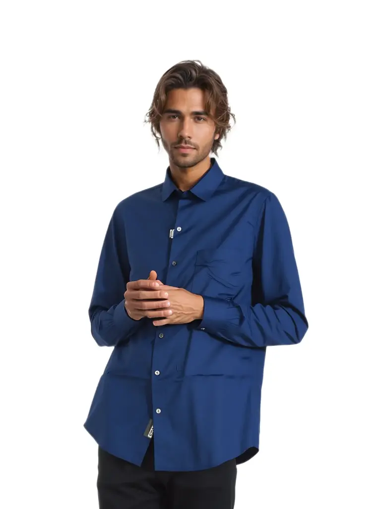 Vyara Men's 100% Cotton Full Sleeve Shirt | Regular Fit | Plain Blue | Soft & Breathable | Casual & Office Wear (Blue)