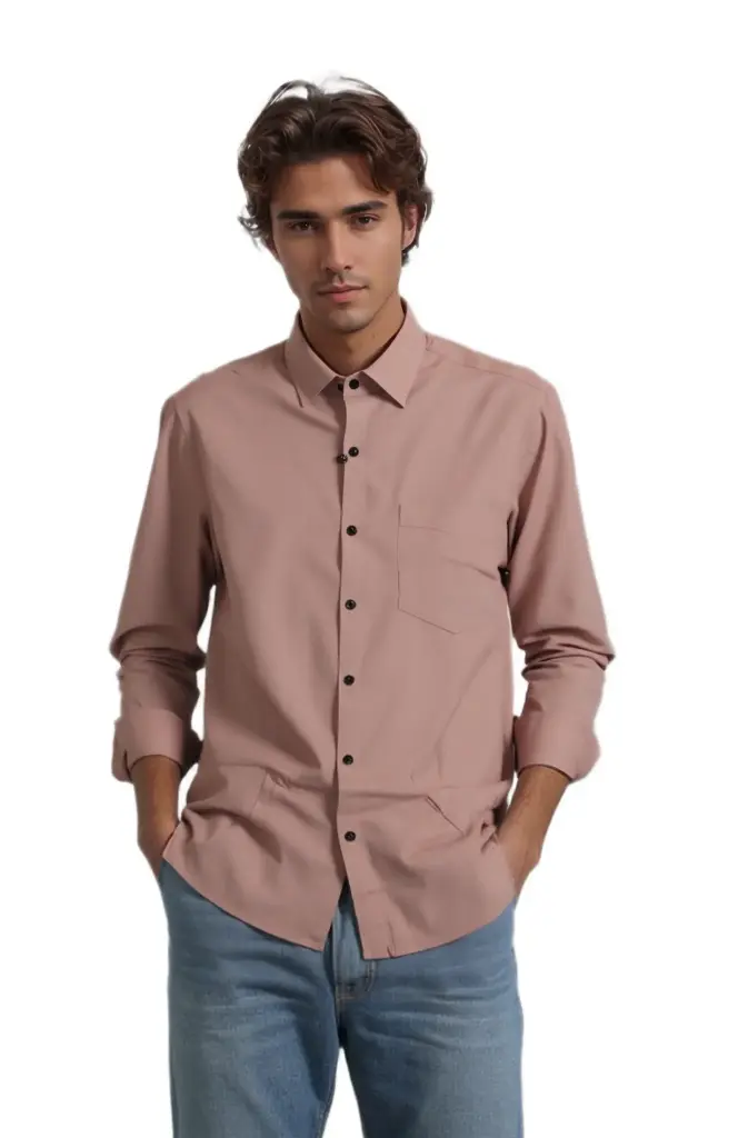 Vyara Men's 100% Cotton Full Sleeve Shirt | Regular Fit | Plain Pink | Soft & Breathable | Casual & Office Wear (Pink)