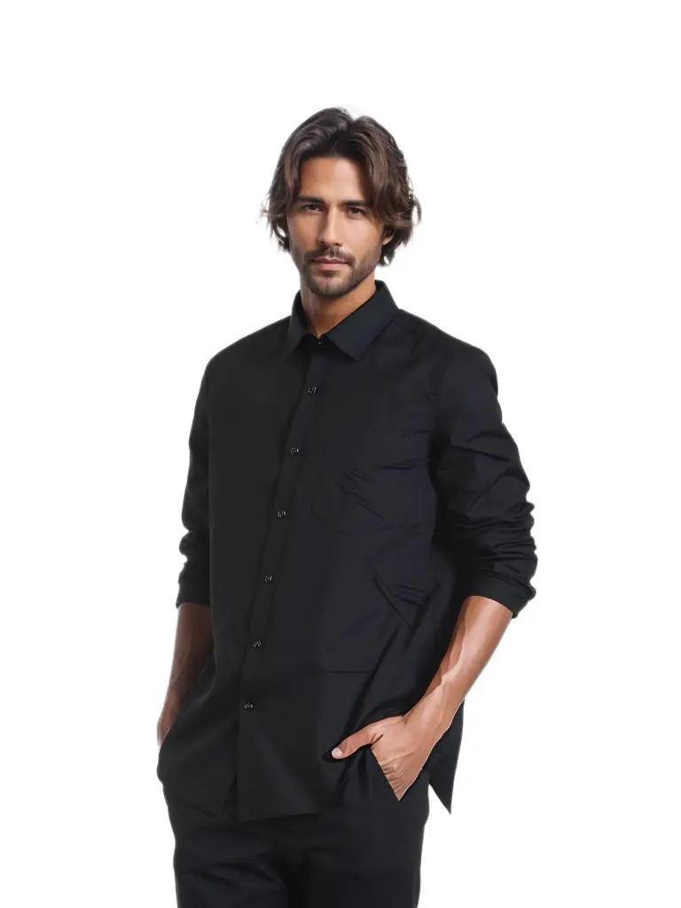 Vyara Men's 100% Cotton Full Sleeve Shirt | Regular Fit | Plain Black | Soft & Breathable | Casual & Office Wear (Black)