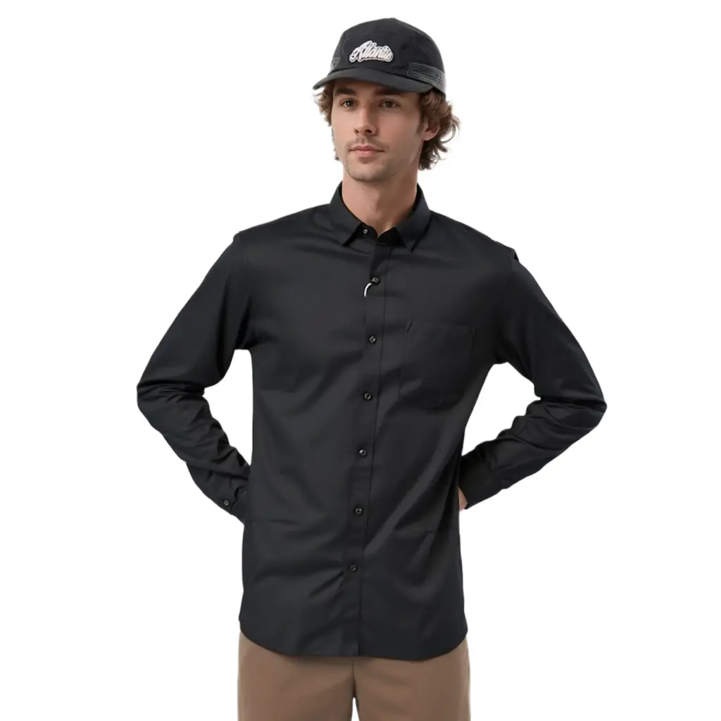 Vyara Men's 100% Cotton Full Sleeve Shirt | Regular Fit | Plain Black 02 | Soft & Breathable | Casual & Office Wear (Black 02)