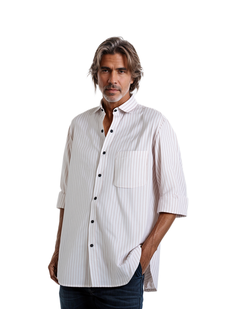 Vyara Men's 100% Cotton Full Sleeve Shirt | Slim Fit | Stripes Design | Soft & Breathable | Everyday Office Wear (Off White)