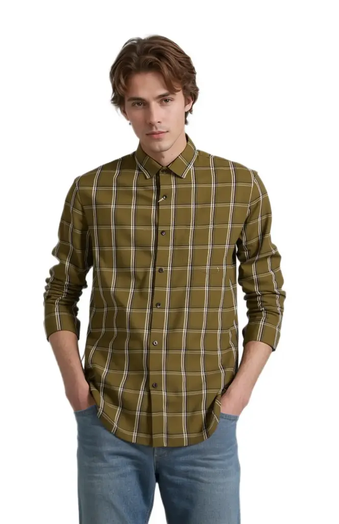 Vyara Men's 100% Cotton Full Sleeve Shirt | Slim Fit | Checks Design | Soft & Breathable | Casual & Office Wear (Brown)