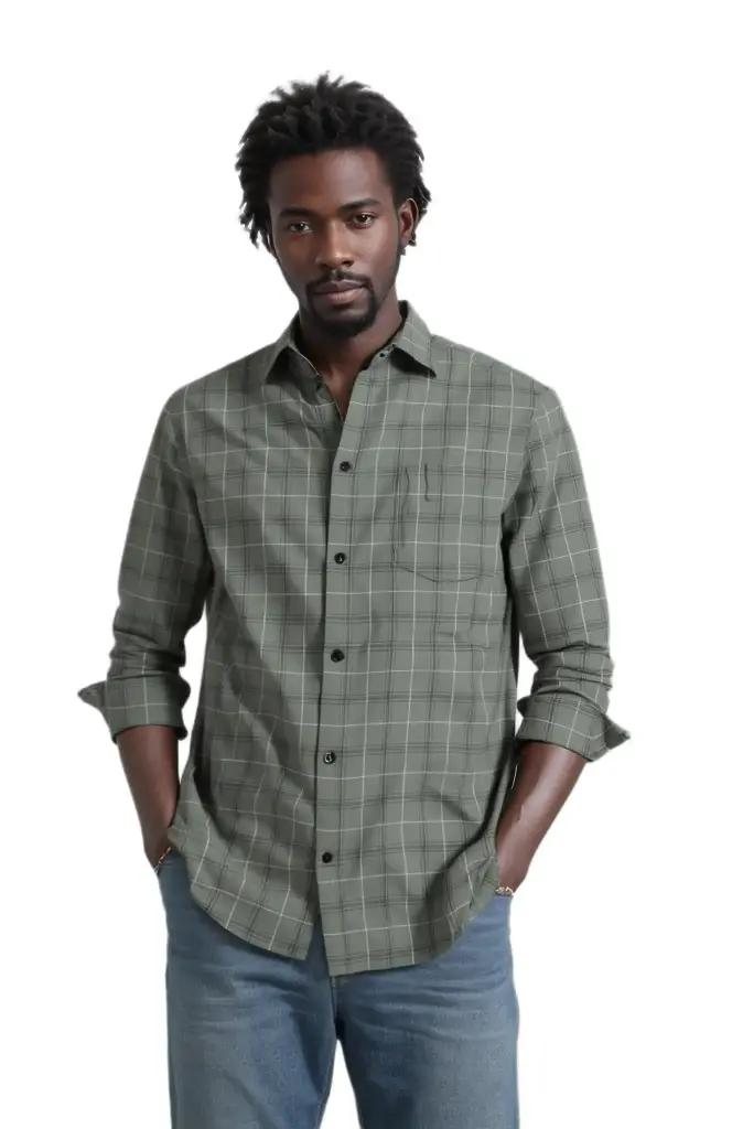 Vyara Men's 100% Cotton Full Sleeve Shirt | Slim Fit | Checks Design | Soft & Breathable | Casual & Office Wear (Green)