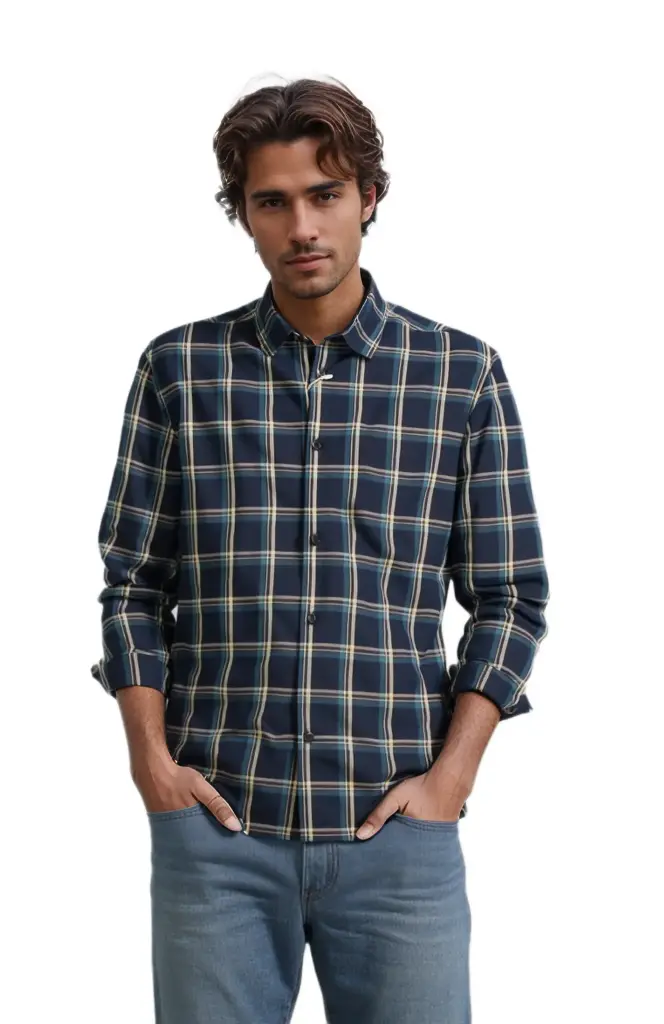 Vyara Men's 100% Cotton Full Sleeve Shirt | Slim Fit | Checks Design | Soft & Breathable | Casual & Office Wear (Blue 01)