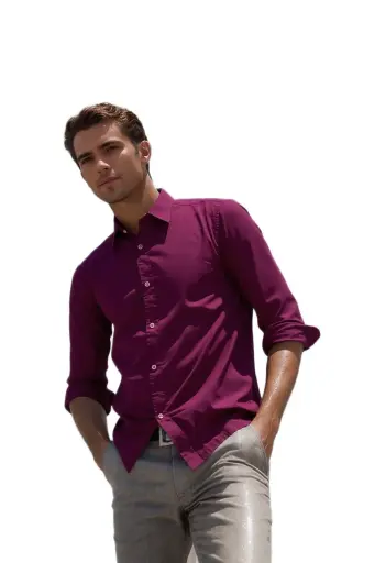 Vyara Men's 100% Cotton Full Sleeve Shirt | Regular Fit | Plain Maroon | Soft & Breathable | Casual & Office Wear (Maroon)