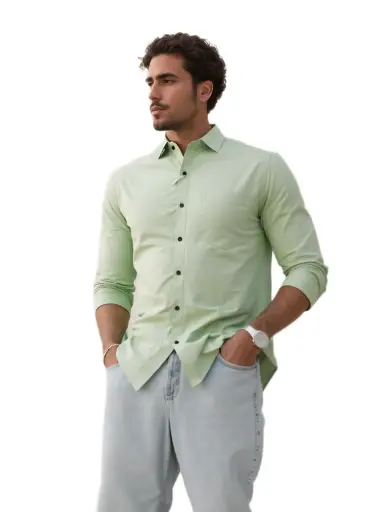 [PLA-007XXL] Vyara Men's 100% Cotton Full Sleeve Shirt | Regular Fit | Plain Pastel Green | Soft & Breathable | Casual & Office Wear (Pastel Green)