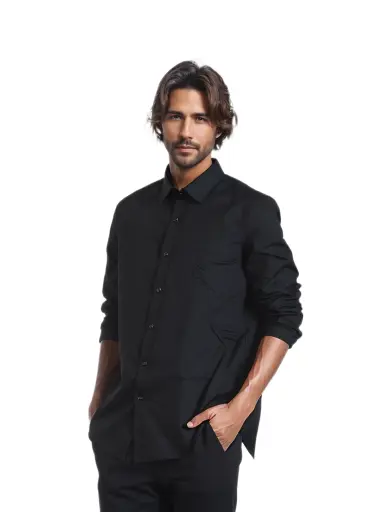 Vyara Men's 100% Cotton Full Sleeve Shirt | Regular Fit | Plain Black | Soft & Breathable | Casual & Office Wear (Black)