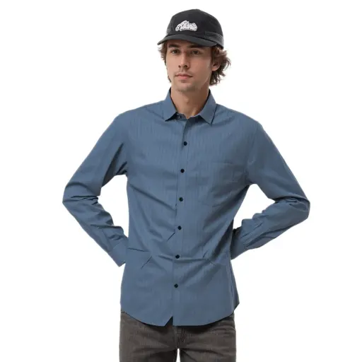 [LIN-003XXL] Vyara Men's 100% Cotton Full Sleeve Shirt | Slim Fit | Stripes Design | Soft & Breathable | Everyday Office Wear (Blue)