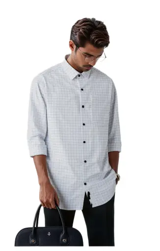 Vyara Men's 100% Cotton Full Sleeve Shirt | Slim Fit | Checks Design | Soft & Breathable | Casual & Office Wear (White)