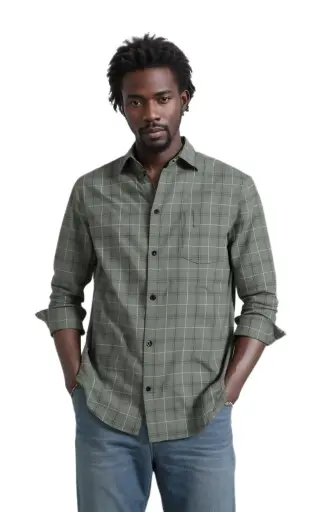 [CHE-005] Vyara Men's 100% Cotton Full Sleeve Shirt | Slim Fit | Checks Design | Soft & Breathable | Casual & Office Wear (Green)