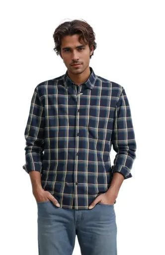 [CHE-006] Vyara Men's 100% Cotton Full Sleeve Shirt | Slim Fit | Checks Design | Soft & Breathable | Casual & Office Wear (Blue 01)